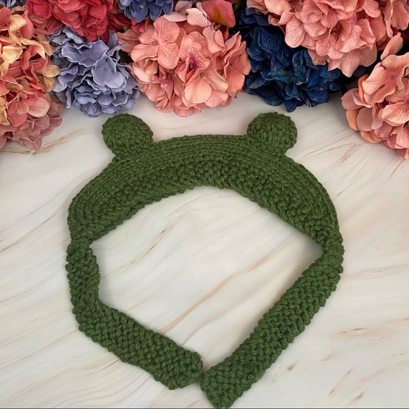 Green Frog Knit Headband & Ear Warmer with Long Ties - Picture 10 of 15